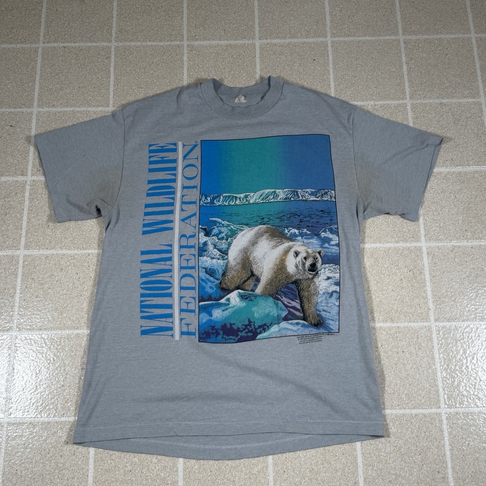 Vintage 90s National Wildlife Federation  Polar Bear Tshirt Nature Paper Thin XL
